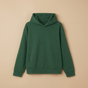 Sweat-shirt à capuche unisexe vert uni coupe oversize décontracté en coton French Terry à manches longues avec poches pour l'automne - Product Image 2