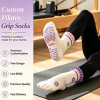 Chaussettes personnalisées en jacquard avec logo, design tricoté, chaussettes de yoga antidérapantes personnalisées, marque OEM, neuves, chaussettes de Pilates antidérapantes