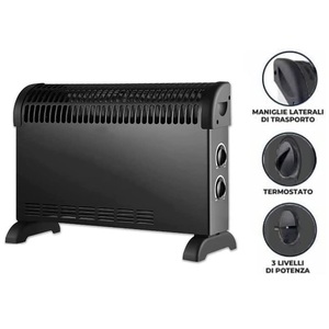 Radiateur électrique à convection 750W 1050W 1800W 3 niveaux de chaleur 52,5x17x32,5 cm Noir - Product Image 2
