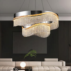 Nieuwste Binnen Roestvrij Staal Golvende Cirkel Led Drie Kleuren Kristallen Hangende Kroonluchter Lichten Zilveren Hangende Verlichting Voor Decor - Product Image 4