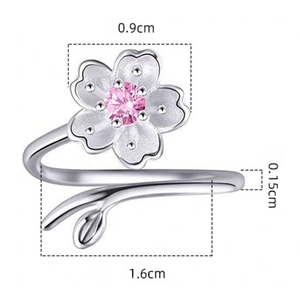 开放式镀银时尚风格铜时尚戒指自由尺寸可调锆石花卉饰品 - Product Image 5