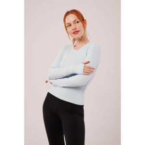 Blusa Básica de Manga Larga Azul Bebé para Mujer, Camisa Básica de Moda al por Mayor - Product Image 4