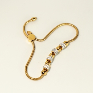 Gold Color Zircon Bead Snake Chain Bracelet 18K Gold Plated Stainless Steel Adjustable Bangle for Women <b>Gift</b> - Product Image 1