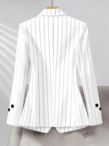 <span class=keywords><strong>Blazer</strong></span> Elegante da <span class=keywords><strong>Donna</strong></span> <span class=keywords><strong>a</strong></span> <span class=keywords><strong>Righe</strong></span> Bianche, Vestibilità Slim, con Ricamo 3D e Funzione Anti-Piega - Product Image 3