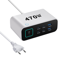 Station de charge électrique USB C 470W, technologie GaN, 6 ports (4C+2A), chargeur rapide, écran LCD TFT, PD3.1 140W PPS II pour ordinateur portable