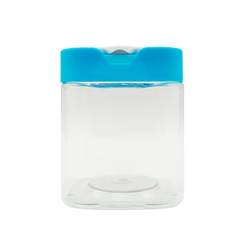 460ml Food grade transparent square plastic candy bottles jar with flip top cap