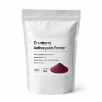 Natuurlijk Cranberry Fruitpoeder 25% Anthocyanine Voedingskwaliteit GMP Gecertificeerd 1kg Vacuüm verpakt Grondstof voor Voedingssupplementen