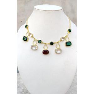 Conjunto de Collar y Pendientes de Piedra Brillante, Estilo Curación con Cristales, Joyería de Latón para Mujer, Boda, Compromiso, Fiesta, Producto al por Mayor - Product Image 1
