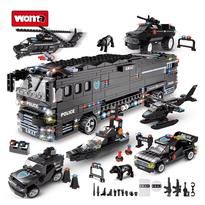 Woma Toys C0547A Spot Goods 1014pcs Kids SWAT Military Army Bus City
