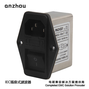 ตัวกรองไฟฟ้า Anzhou Iec รุ่น CW2C-10A-T พร้อมสวิตช์และฟิวส์ 250V 10A โมดูลกรองสัญญาณรบกวน EMI - Product Image 1