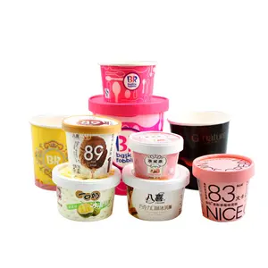 2023 new style sundae paper cup small disposable ice cream yogurt paper bowl with lid and spoon