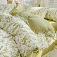 Parure de lit double couche en coton et lin lavé à motif floral, housse de couette, drap et taie d'oreiller pour dortoir étudiant, style simple, vente en gros