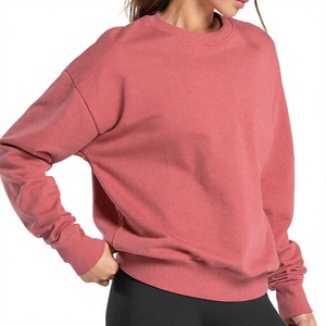 Sudadera de punto extragrande para mujer, cuello redondo, color liso, manga larga, estilo otoñal, largo regular, hombros caídos - Product Image 1