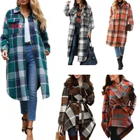 Manteau en laine imprimé à carreaux pour femmes, automne/hiver col rabattu, veste longue et tendance