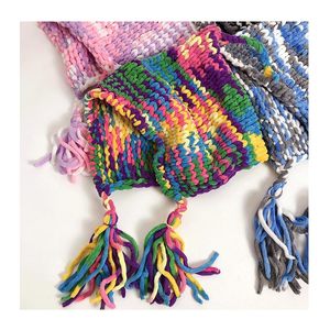 Gorro de Punto Hecho <span class=keywords><strong>a</strong></span> Mano SOLPOP con Orejeras, Cálido, Grueso, con Rayas Coloridas, Borlas Tejidas, Gorro Holgado de Chenilla con Cable de Ganchillo - Product Image 2