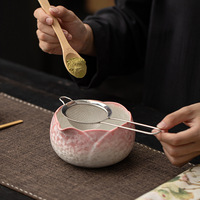 Ensemble de thé matcha en céramique Dehua de style chinois à motif de fleurs de glace, quatre pièces, bol à thé, support pour chasen, outils pour la préparation du thé