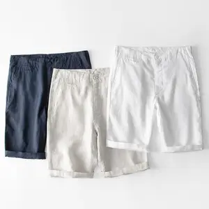 Custom Summer Men Linen Shorts Trousers Man Linen Cotton Short Pants Custom Logo Men Blank Casual Basic 100% Linen Shorts Spring