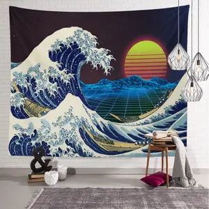 Gedruckte Polyester Art Hintergrund Stoff dekorative Ins Strand tuch Japanische Ukiyo Kanagawa Wandbehang Wandteppich