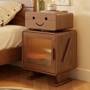 Table de chevet robot en bois massif avec éclairage LED pour armoire de rangement de chambre à coucher - Product Image 1