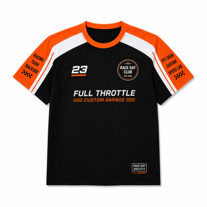 T-shirt de fan de course personnalisé à manches raglan et blocs de couleur, avec numéro imprimé devant et derrière, pour équipe de pit stop, sport automobile, vente en gros - Product Image 5