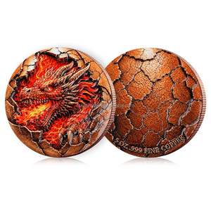 Pièce de monnaie commémorative en cuivre fin 99,9 % de 5 oz, motif Dragon de feu rouge, design Terre craquelée en relief, pour collection - Product Image 1