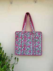 Multicolour Quilted Cotton Tote <b>Bag</b> with <b>Shoulder</b> Straps Fashionable Hand and Shipping Travel Tote <b>Bag</b> with Pocket - Product Image 4