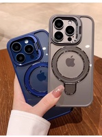 Coque de téléphone portable magnétique de luxe avec double support et protection d'objectif pour iPhone 15 Pro Max 16 Plus 14 13 12 11