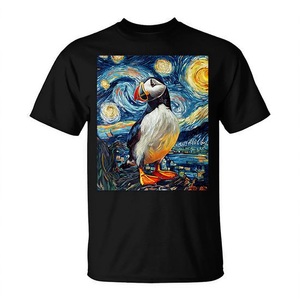 T-shirt Puffin Sea Bird Van Gogh Style Starry Night - Product Image 2