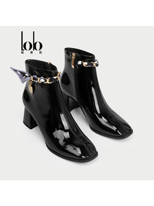 Giày bốt cao gót nữ thiết kế thời trang, chất liệu da bóng, lông thú, mũi vuông, giữ ấm mùa đông, cổ cao, khóa kéo, tăng chiều cao, kiểu ankle <span class=keywords><strong>boot</strong></span> - Product Image 5