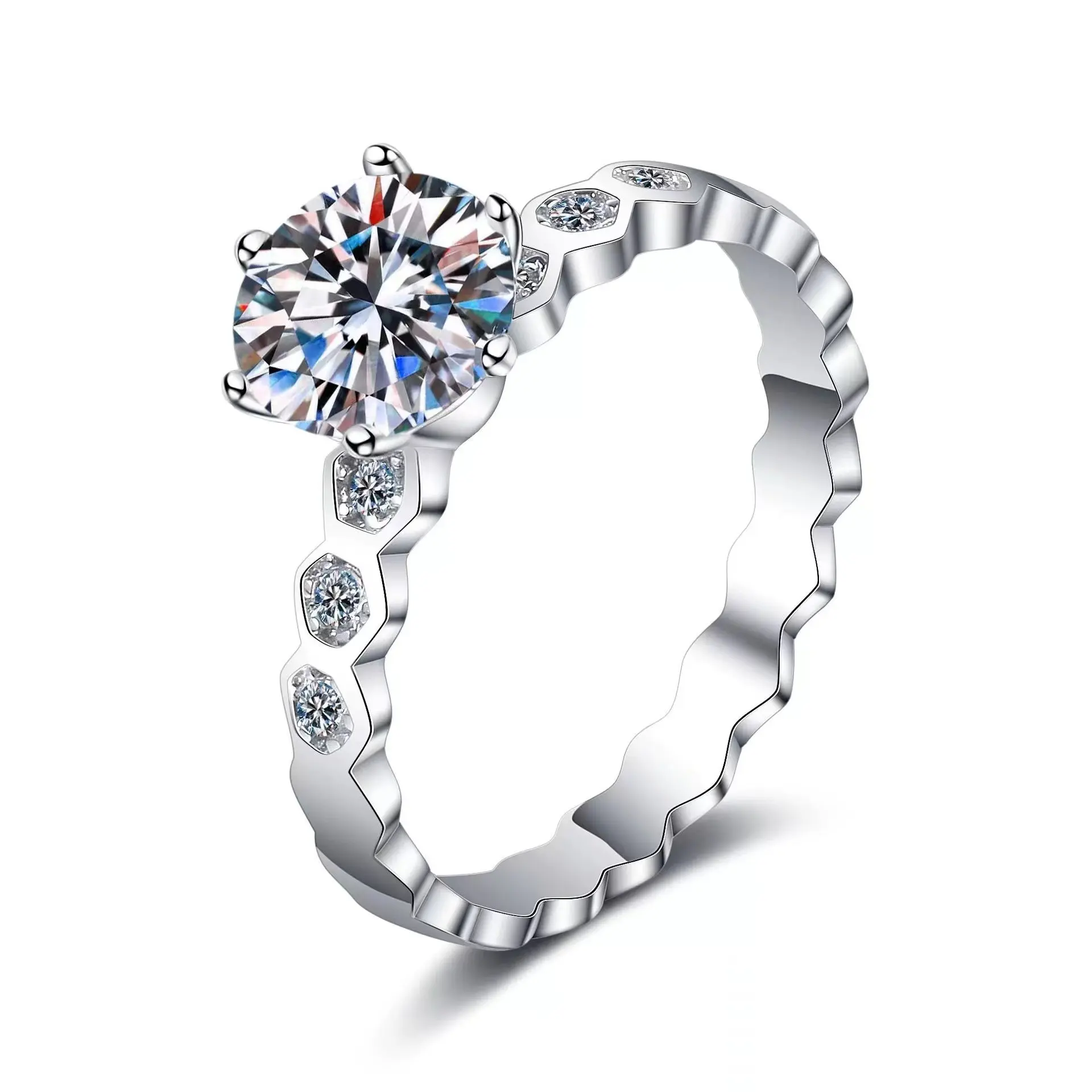 BEE MY LOVE Beehive-Inspired 1 Carat Six Prong Moissanite Diamond 14k 18k Gold Engagement Ring