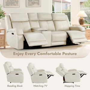 <span class=keywords><strong>Canapé</strong></span> inclinable <span class=keywords><strong>électrique</strong></span> 3 places en cuir véritable avec console de rangement, appuie-tête <span class=keywords><strong>électrique</strong></span> et ports USB - Product Image 4