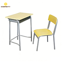 Muebles Escolares Modernos para Aula, Mesa de Estudio Individual Ergonómica con Estructura de Hierro y Tablero de Madera Ecológica, Juego de Silla con Cajón para Estudiantes