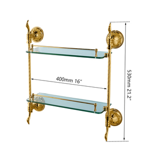 JIENI Étagère murale en <span class=keywords><strong>verre</strong></span> doré à double couche pour salle de bain, gel <span class=keywords><strong>douche</strong></span> et shampoing, support de rangement - Product Image 4