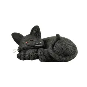 Polyresin whole sleeping black cat for home decorations