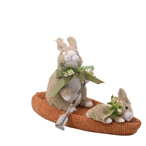 GY BSCI Горячая распродажа: Пасхальный кролик ручной работы, украшение для дома, кролик с морковью, пасхальный декор из соломы - Product Image 3