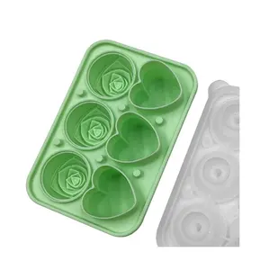 Molde de silicone reutilizável para bolos, molde de silicone de qualidade alimentar com 6 cavidades em forma de coração rosa, de alta qualidade