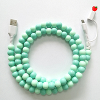 Câble de charge multi-prise 2-en-1 certifié MFi, charge rapide, avec perles décoratives, 1m, pour filles et femmes, compatible iPhone 16 15 14 13 Pro