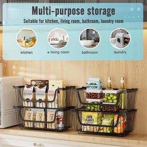 Lot de 4 paniers empilables en fil métallique pour l'organisation du garde-manger, bac de rangement en métal pour légumes, fruits, pommes de terre et oignons sur comptoir de cuisine - Product Image 4