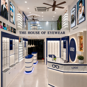 ตู้โชว์แว่นกันแดดแบบเข้าถึงได้รวดเร็ว สำหรับร้านแฟชั่นด่วน พร้อมไฟ LED ตู้โชว์แบบเกาะกลางพร้อมชั้นวางกระจกและตู้เก็บด้านหลัง - Product Image 1