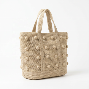 Bohemian <b>Crochet</b> Raffia Tote <b>Bag</b> Brown Open Top Beach Handbag for Women - Product Image 6