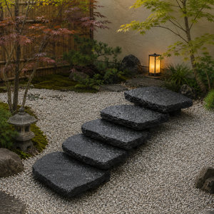 Black Stone Garden <b>Step</b> Recessed Paver Patio Stair <b>Treads</b> Outdoor Landscape Pedestal Rocks - Product Image 4