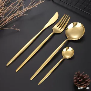 Số lượng lớn Bồ Đào Nha mạ vàng bạc thìa dĩa và dao thép không gỉ Flatware cho đám cưới - Product Image 5