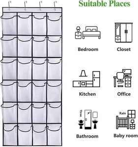 Large Capacity Over the Door Shoe Organizer, Large Capacity with 24 Mesh <b>Pockets</b>, Foldable Durable Hanging Shoe Storage Bag - Product Image 5