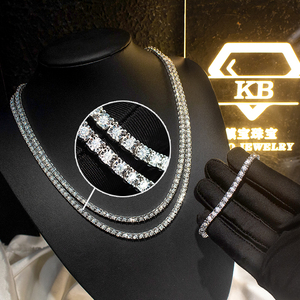 Nuevo Diseño <span class=keywords><strong>KIBO</strong></span> Cadena de Tenis de Plata de Ley 925 Chapada en Oro/Platino con Engaste de Garra Estilo Hip Hop y Moissanita VVS - Product Image 1
