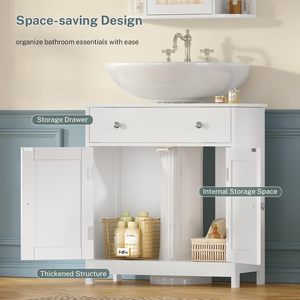 <span class=keywords><strong>Meuble</strong></span> de rangement moderne blanc <span class=keywords><strong>sous</strong></span> évier avec 2 portes et un tiroir, <span class=keywords><strong>meuble</strong></span> <span class=keywords><strong>sous</strong></span>-évier en U pour salle de bain - Product Image 4
