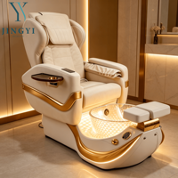 Kursi Spa Pedikur Profesional dengan Saluran Pembuangan, Kursi Pedikur yang Dapat Disesuaikan, Kursi Pedikur Pijat Salon Kuku Elektrik Warna Emas