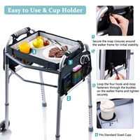 Table de marche pliante portable et légère avec plateau, fermeture éclair, design simple, en polyester, porte-gobelet universel, pour usage extérieur