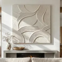 Peinture murale décorative abstraite 3D moderne en plâtre blanc Wabi Sabi, grande taille, faite à la main, personnalisable pour la maison, le bureau ou l'hôtel