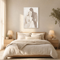 Peinture romantique de couple enlacé, beige neutre, style Art déco, cadre métallique, grande toile décorative pour la maison, chambre à coucher, mur