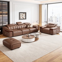 Ensemble de canapés multifonctionnels en cuir véritable de luxe moderne, 1, 2, 6, 7 places, canapé d'angle combiné en cuir, canapé en L de grande taille